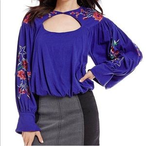 Free People Purple Top w/Floral Detail (S)